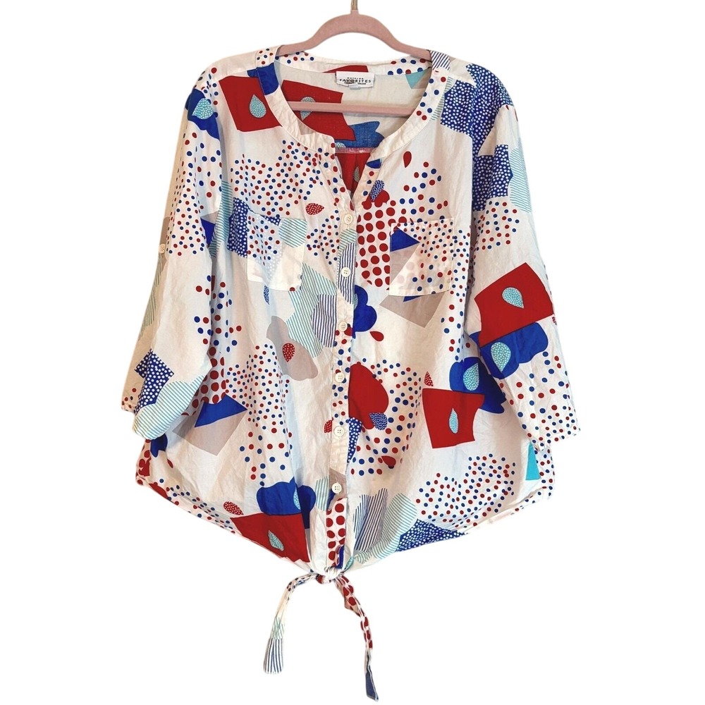 Catalog Favorites Tie-Front Blouse Abstract Print 3/4 Sleeve Top 2X